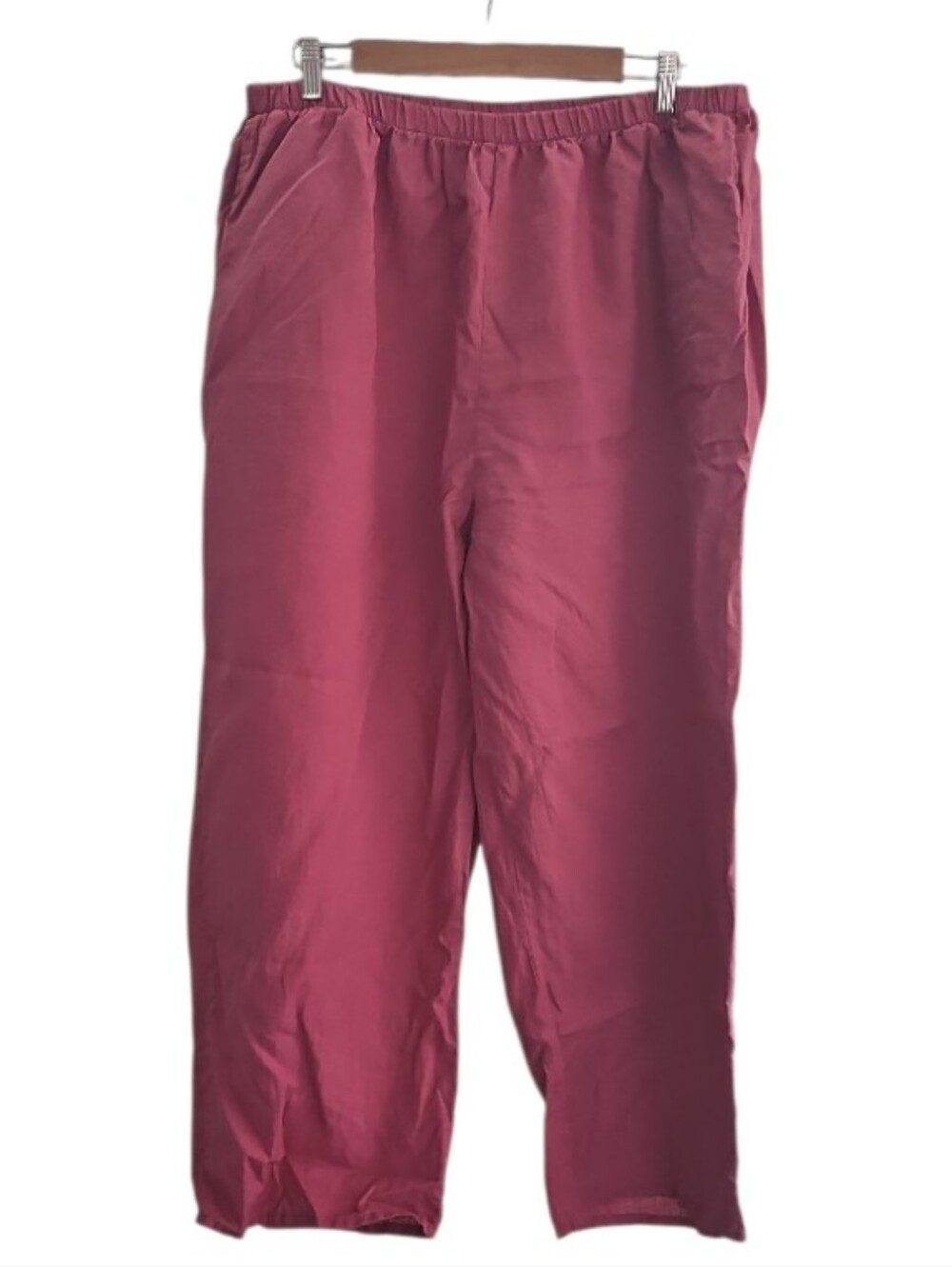 FLAX 100% Linen Crop Pants Women 2X Pink Elastic Waist Lagenlook Cottagecore